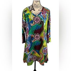 Nicole Marie Vibrant Colorful Artistic Boho Chic Tunic Asymmetrical Hem Size L